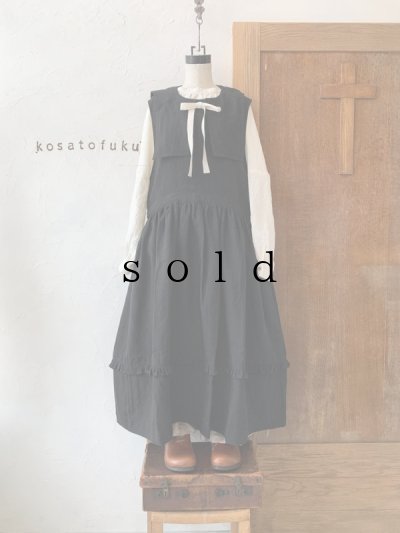 画像1: kosatofuku／セーラーカラー付きノースリーブドレス・ブラック