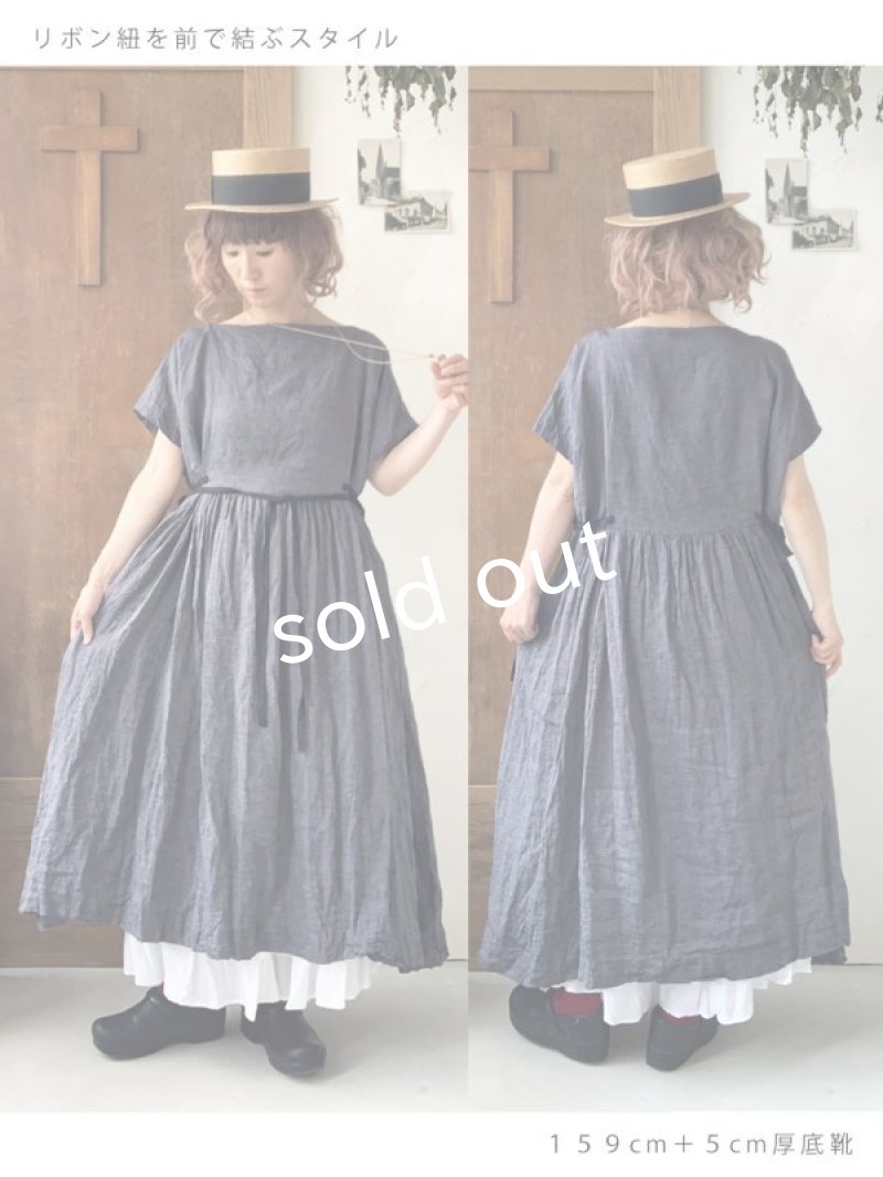 画像10: MARCHE' DE SOEUR／ボートネックギャザーワンピース・カーキ (10)
