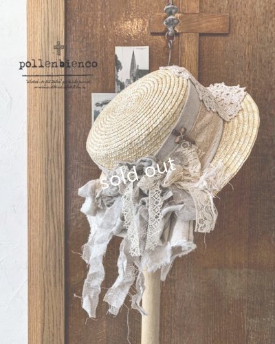 画像1: pollenbienco／アンティークレースのハット・B