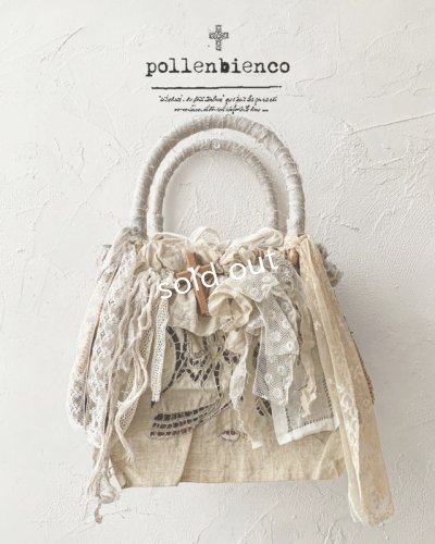 画像1: pollenbienco／アンティークレースと十字架のかごバッグ