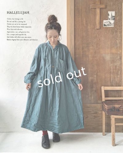 画像10: HALLELUJAH／1890's Bourgeron 羊飼いシャツワンピース・turquoise