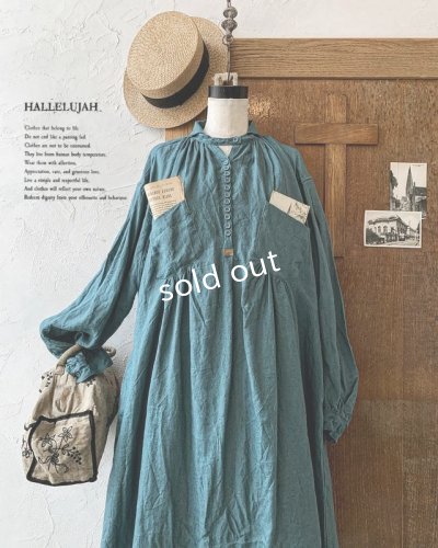 画像1: HALLELUJAH／1890's Bourgeron 羊飼いシャツワンピース・turquoise