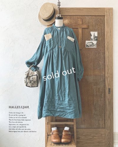 画像2: HALLELUJAH／1890's Bourgeron 羊飼いシャツワンピース・turquoise
