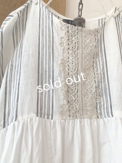 画像3: shizuka's／パフ袖アンティークレースOP・ストライプ×白B