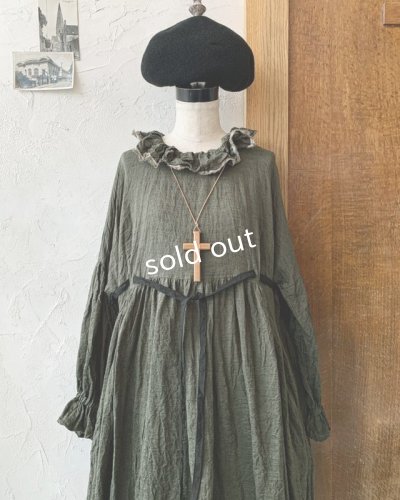 画像2: MARCHE' DE SOEUR／ラッフルウエストリボンワンピース・カーキ