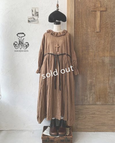 画像1: MARCHE' DE SOEUR／ラッフルウエストリボンワンピース・アンティークブラウン