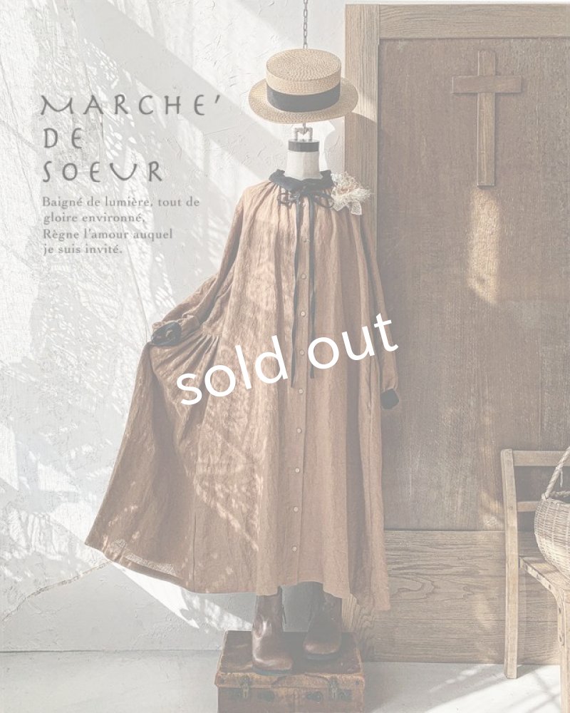 画像4: 【アンティークレースコサージュ付き】MARCHE' DE SOEUR／アンのリボンワンピース・アンティークブラウン (4)