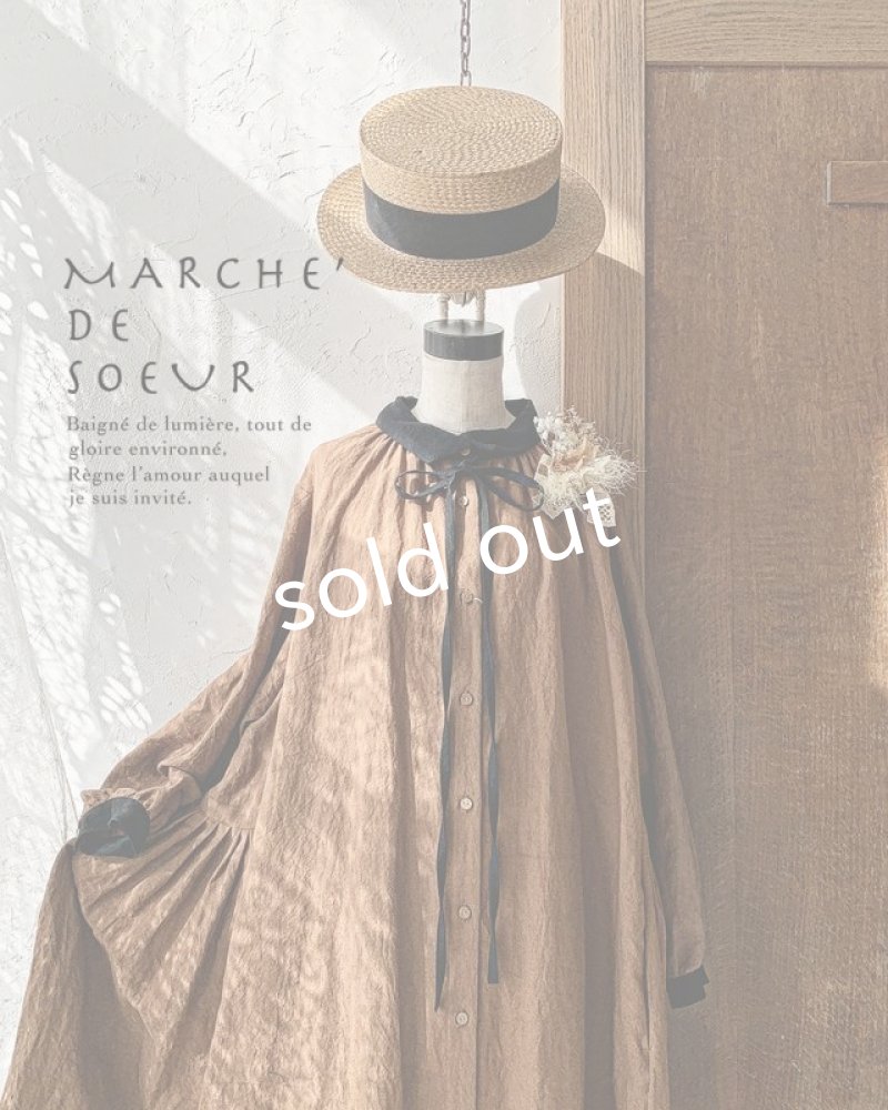 画像3: 【アンティークレースコサージュ付き】MARCHE' DE SOEUR／アンのリボンワンピース・アンティークブラウン (3)