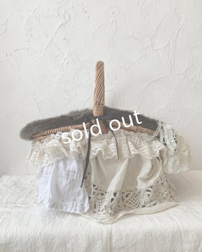 画像4: pollenbienco/アンティークレースのファーカバーバスケット・B