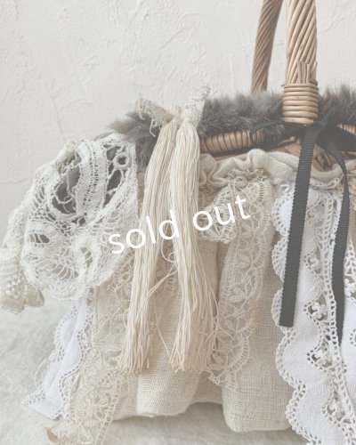 画像6: pollenbienco/アンティークレースのファーカバーバスケット・B