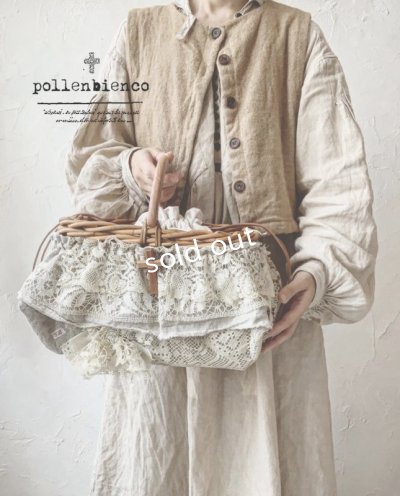 画像2: pollenbienco／アンティークレースのウッドハンドルバスケット・B