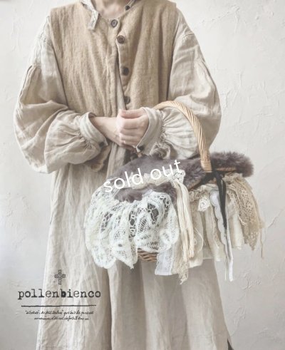 画像2: pollenbienco／アンティークレースのファーカバーバスケット・B