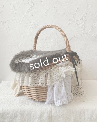 画像5: pollenbienco/アンティークレースのファーカバーバスケット・B