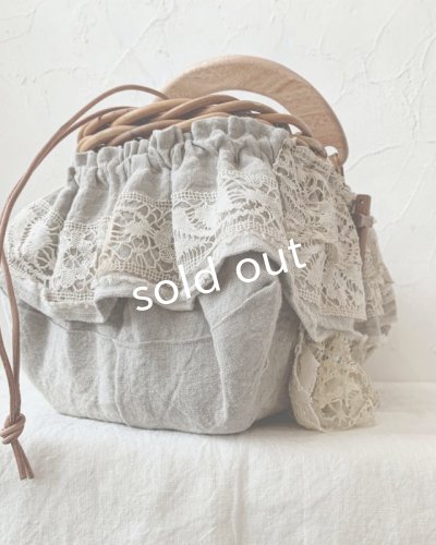 画像5: pollenbienco／アンティークレースのウッドハンドルバスケット・B