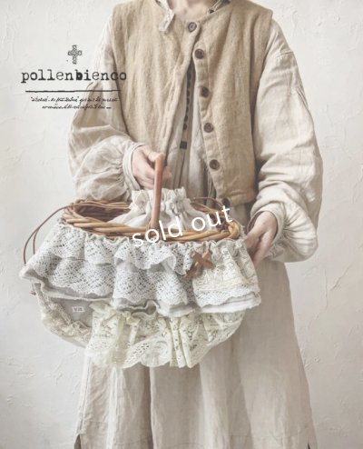 画像2: pollenbienco／アンティークレースのウッドハンドルバスケット・A
