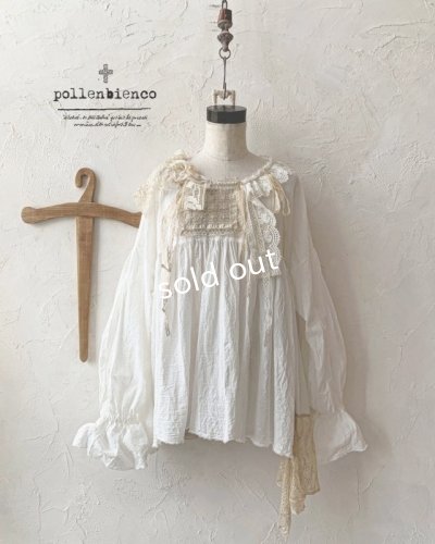 画像1: pollenbienco／アンティークレースのブラウス