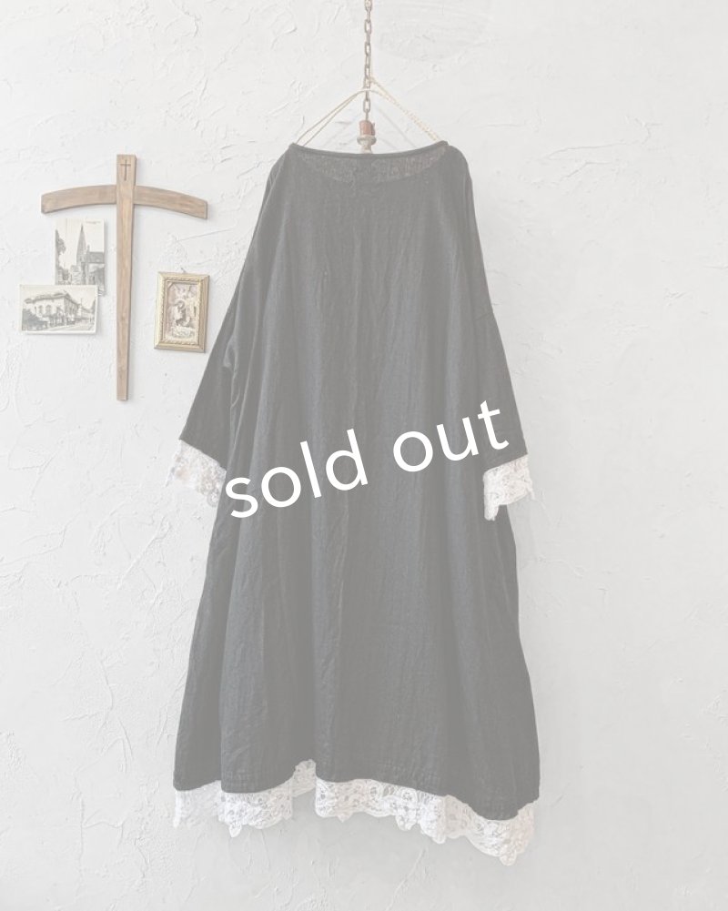 画像8: MARCHE' DE SOEUR／バテンレース付きフレンチワンピース・へリンボンブラック (8)