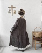 画像11: MARCHE' DE SOEUR／バテンレース付きフレンチワンピース・へリンボンブラック (11)
