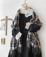 画像2: MARCHE' DE SOEUR／バテンレース付きフレンチワンピース・へリンボンブラック (2)