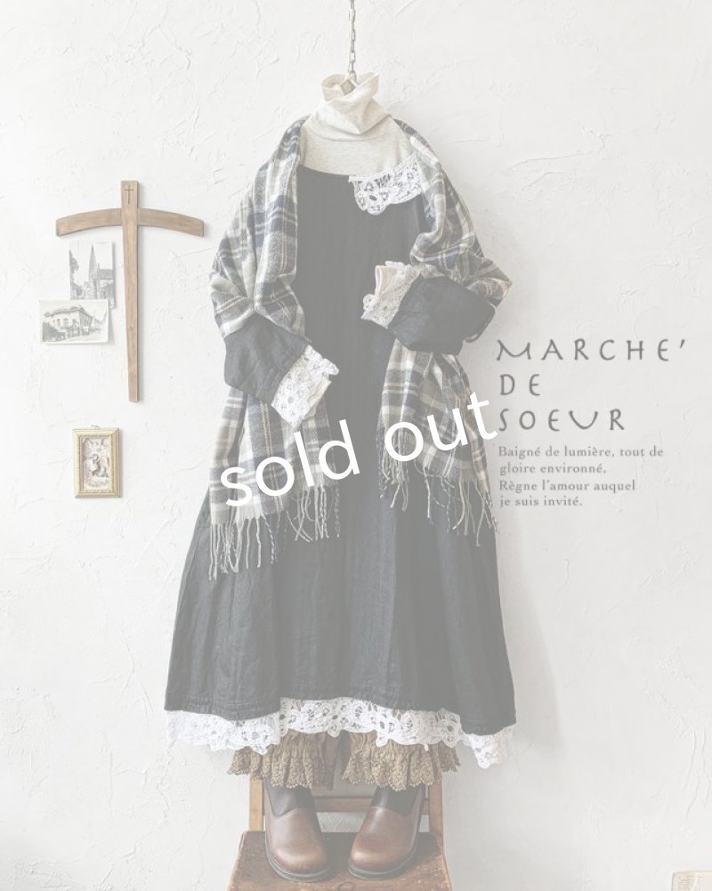 画像1: MARCHE' DE SOEUR／バテンレース付きフレンチワンピース・へリンボンブラック (1)