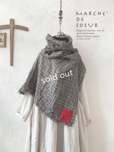 画像2: MARCHE' DE SOEUR／クラシックリネンウールポンチョ・アンティークチェック