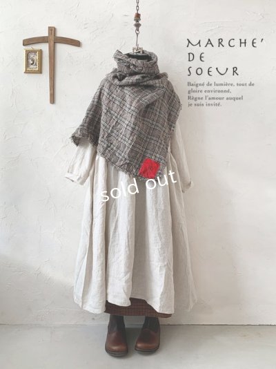 画像1: MARCHE' DE SOEUR／クラシックリネンウールポンチョ・アンティークチェック