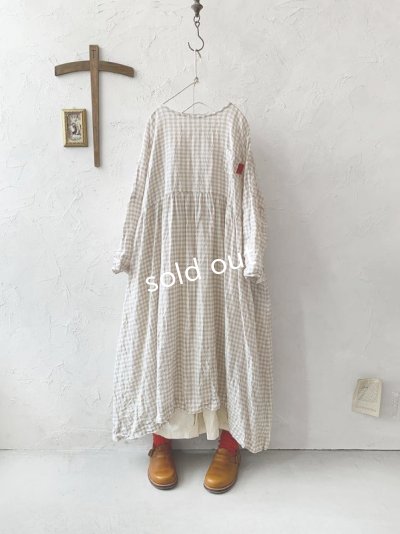 画像1: MARCHE' DE SOEUR／ギャザーワンピース・ベージュチェック