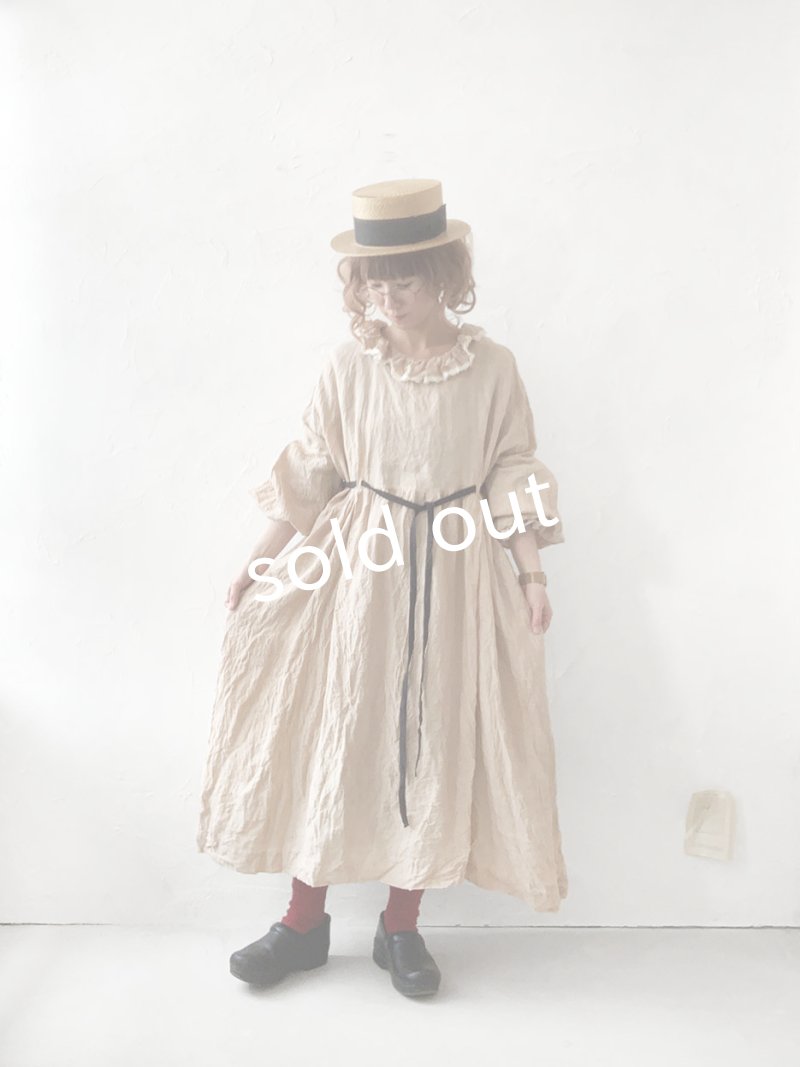 画像9: MARCHE' DE SOEUR／ラッフルウエストリボンワンピース・ソフトベージュ (9)