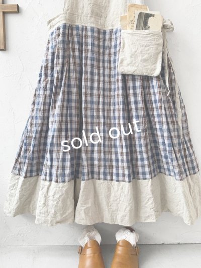 画像3: MARCHE' DE SOEUR／エプロンワンピース・生成り×ブルーチェック