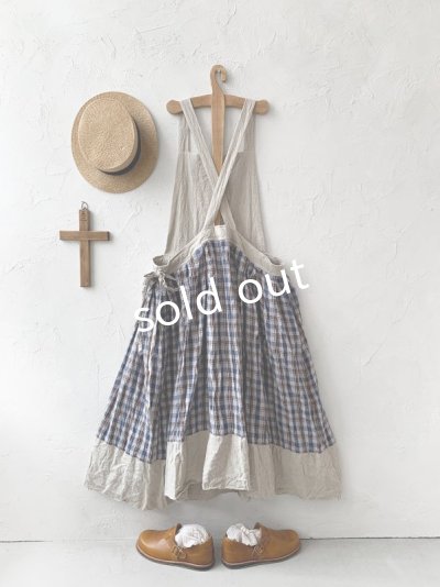 画像7: MARCHE' DE SOEUR／エプロンワンピース・生成り×ブルーチェック