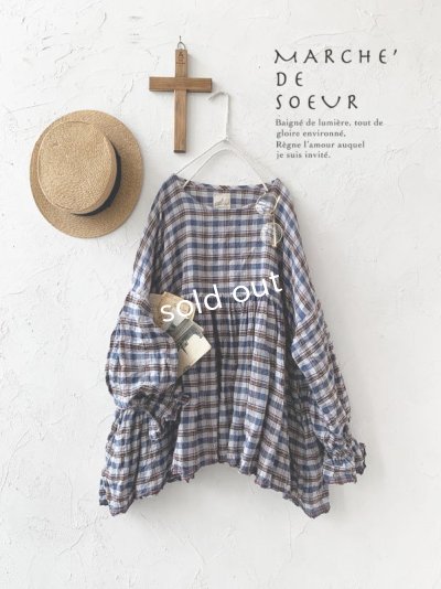 画像1: MARCHE' DE SOEUR／ギャザープルオーバー・ブルーチェック