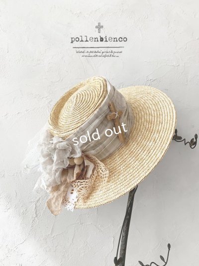 画像1: pollenbienco／アンティークレースの帽子・B