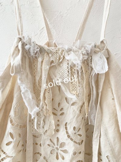 画像2: pollenbienco／アンティークレースのキャミジレ・生成り