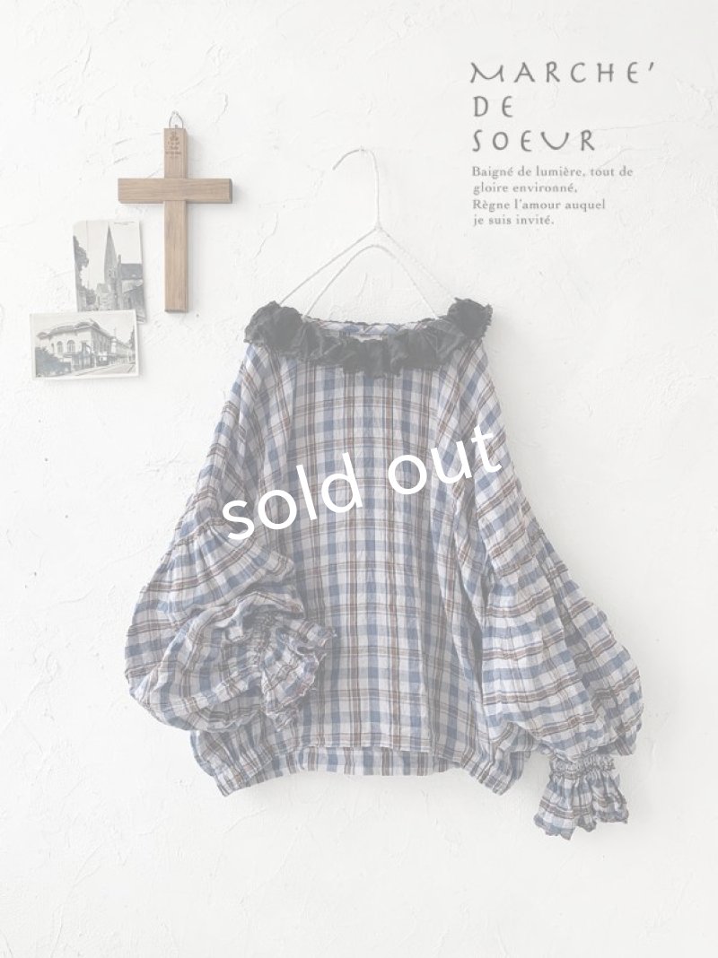 画像1: MARCHE' DE SOEUR／ラッフルバルーンプルオーバー・ブルーチェック (1)