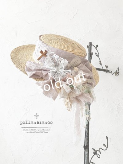 画像1: pollenbienco／アンティークレースの帽子・C