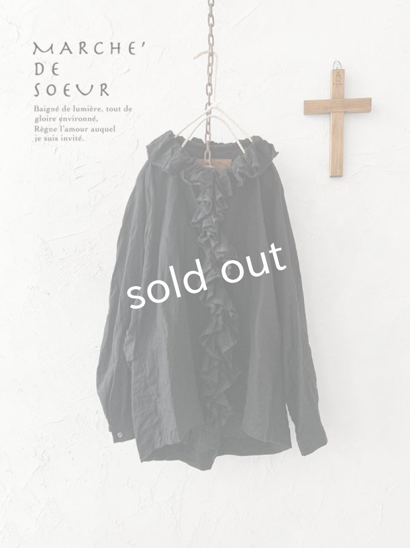 画像1: MARCHE' DE SOEUR／フローフリルブラウス・ブラック (1)