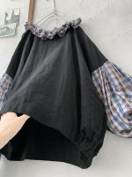 画像5: MARCHE' DE SOEUR／ラッフルバルーンプルオーバー・黒×ブルーチェック (5)