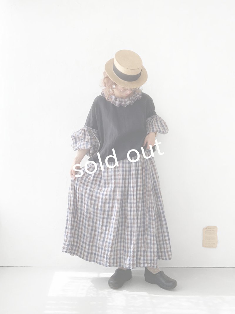 画像12: MARCHE' DE SOEUR／ラッフルバルーンプルオーバー・黒×ブルーチェック (12)