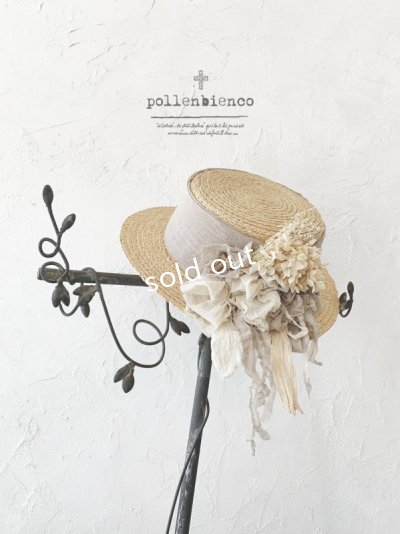 画像1: pollenbienco／プリザーブドフラワーの帽子・ナチュラル