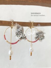 toromeco／裂き布フープイヤリングpendulum・red