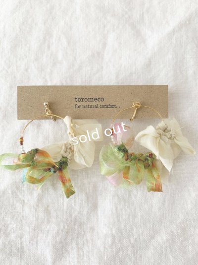 画像2: toromeco／裂き布フープ耳飾りhortensia・green mix