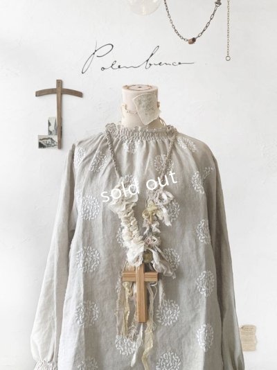 画像1: pollenbienco／アンティークレースと木の十字架ネックレス