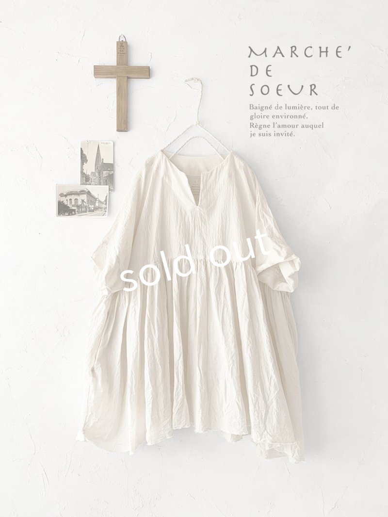 画像1: MARCHE' DE SOEUR/ ギャザープルオーバー・ハーフリネンアイボリー (1)