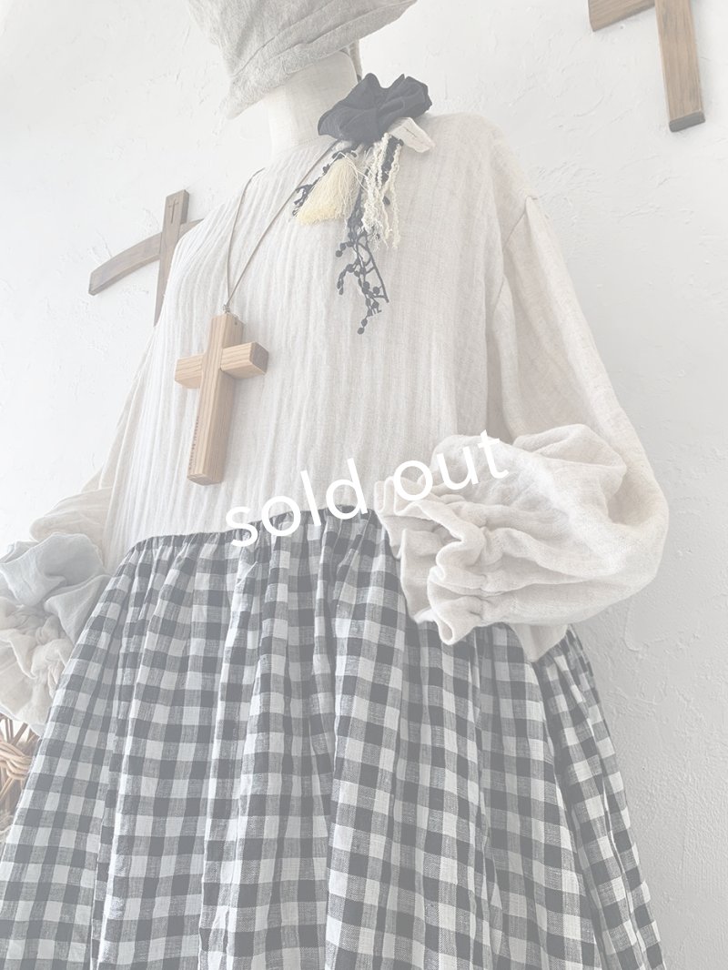 画像4: MARCHE' DE SOEUR／３点setギャザーワンピース・ガーゼ×ギンガム (4)