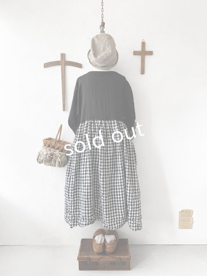 画像8: MARCHE' DE SOEUR／３点setギャザーワンピース・黒×ギンガム (8)