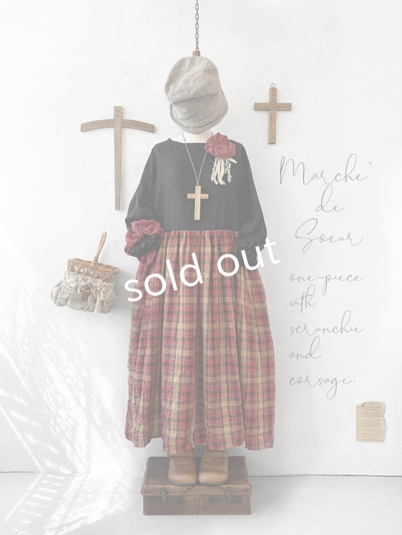 画像1: MARCHE' DE SOEUR／３点setギャザーワンピース・黒×赤チェック (1)