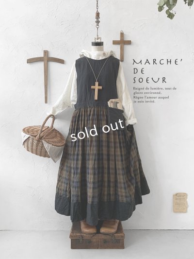 画像1: MARCHE' DE SOEUR／バッククロスワンピース・カーキチェック