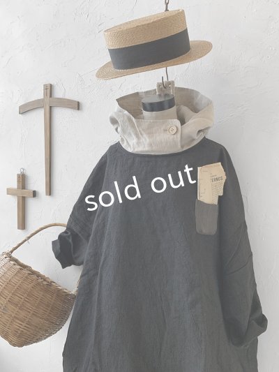 画像3: MARCHE' DE SOEUR／フードバルーンチュニック・黒×生成り