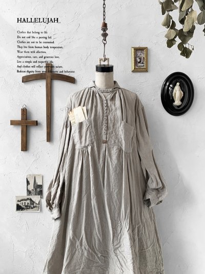 画像2: HALLELUJAH／1890's Bourgeron 羊飼いシャツワンピース・flax