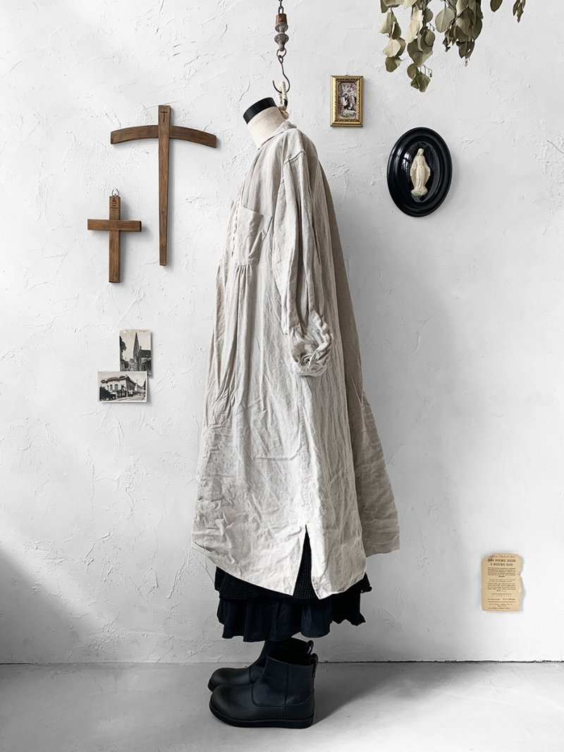 画像10: HALLELUJAH／1890's Bourgeron 羊飼いシャツワンピース・flax (10)